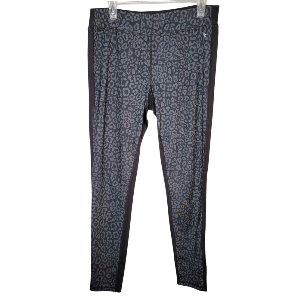 Danskin Now Leggings Size L Gray Black Leopard‎ Print Full Length Yoga Pants Gym